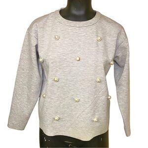 Banana Republic Gray Pearl Trimmed Sweatshirt Top